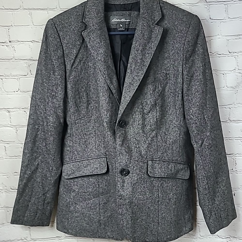 Eddie Bauer Gray Wool Tweed Blazer Classic Fit Tailored Suit Jacket Women's 8 - Picture 10 of 10